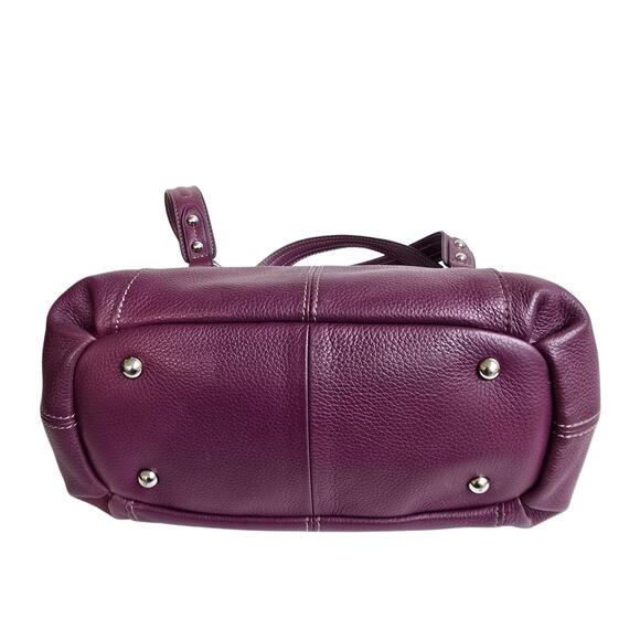 Purple Leather Purse Tignanello Pebbled Handbag Silver Tone Double Handle - Picture 8 of 13